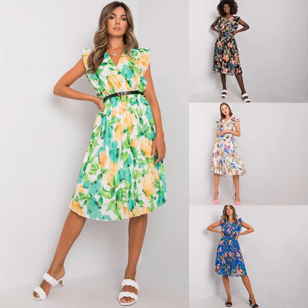 Robe midi à volants à motif floral pour dames Chic und Stil
