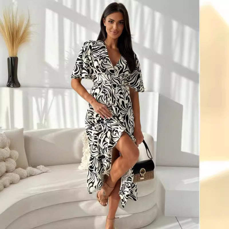 Dames Robe Maxi Wrap Fluide Chic und Stil