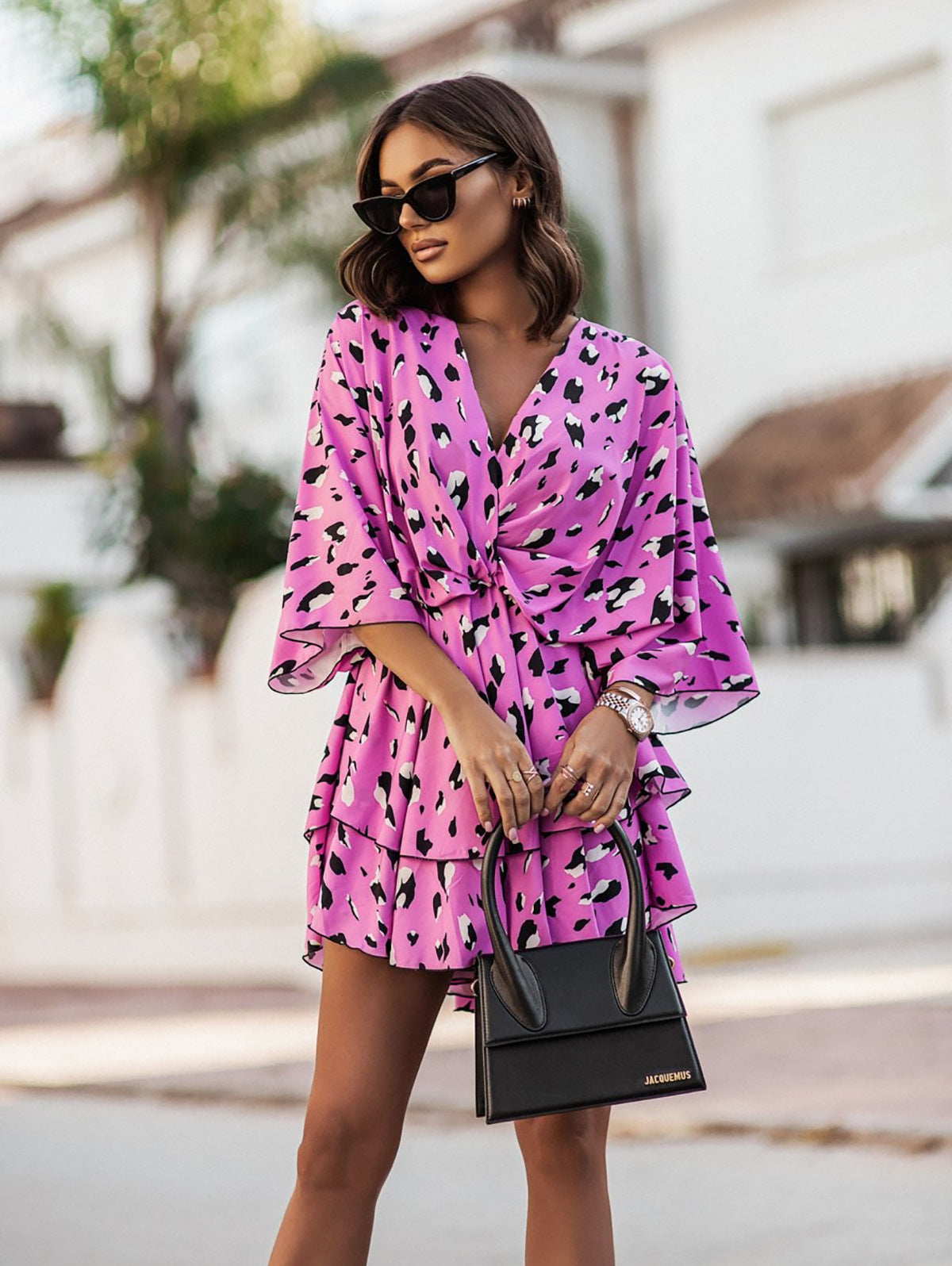 Robe mini fluide à volants pour femmes avec détail à nouer Chic und Stil