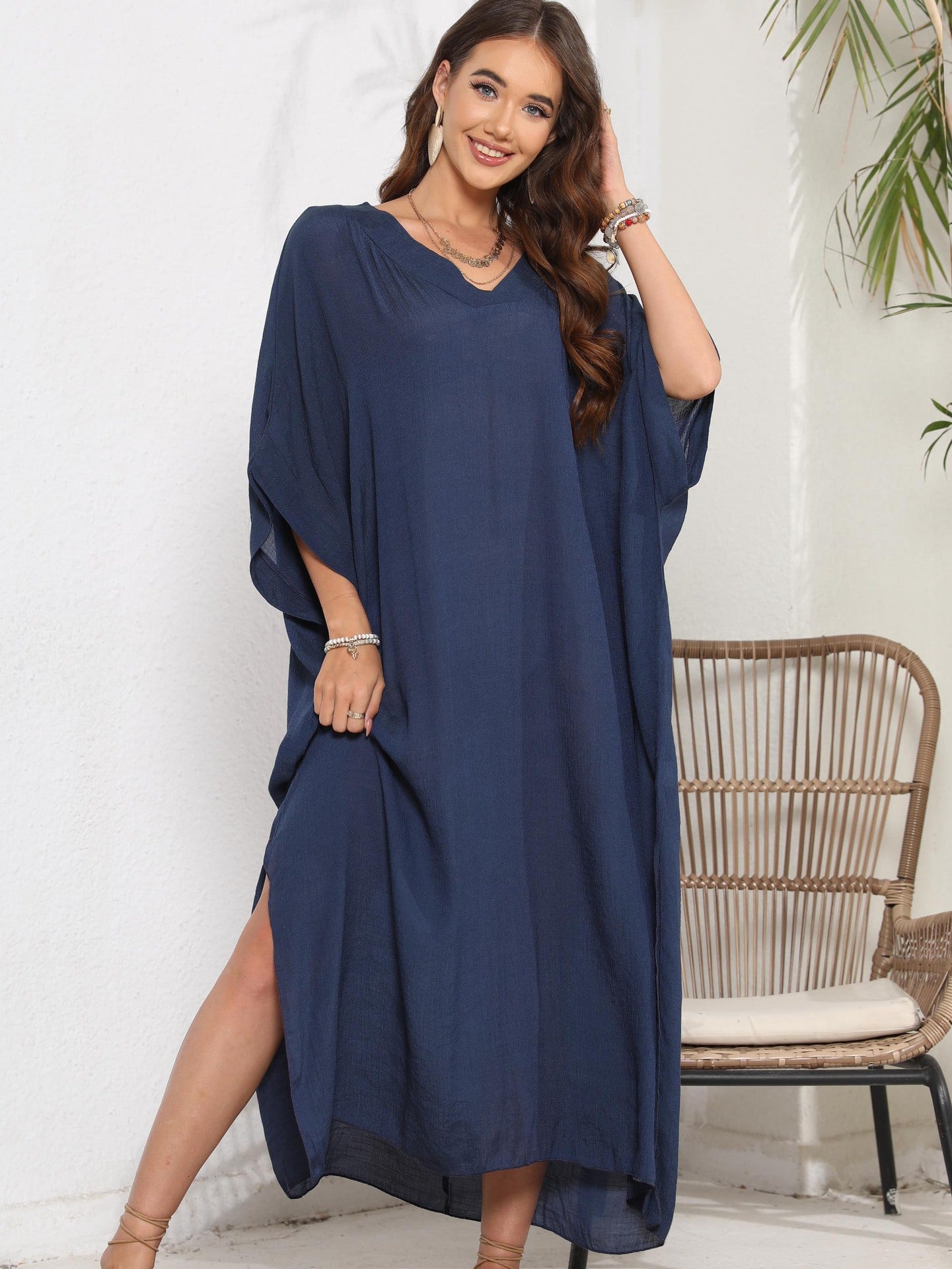 Dames Tunique Robe à Décolleté en V Chic und Stil