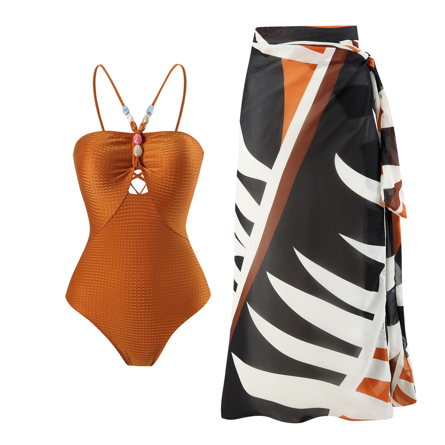 Maillot de bain une pièce pour femmes avec des accents en perles décoratives et une élégante jupe maxi Chic und Stil