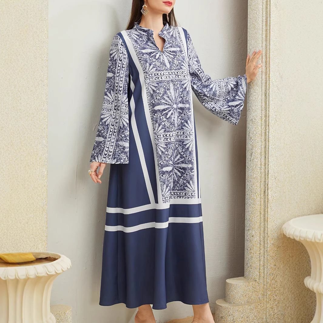 Robe maxi pour femmes avec col montant élégant et manches évasées Chic und Stil
