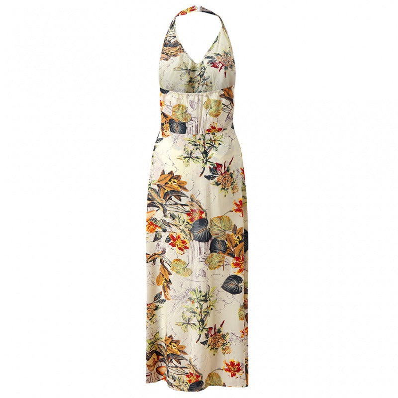 Robe maxi à fente haute imprimé tropical pour femmes Chic und Stil