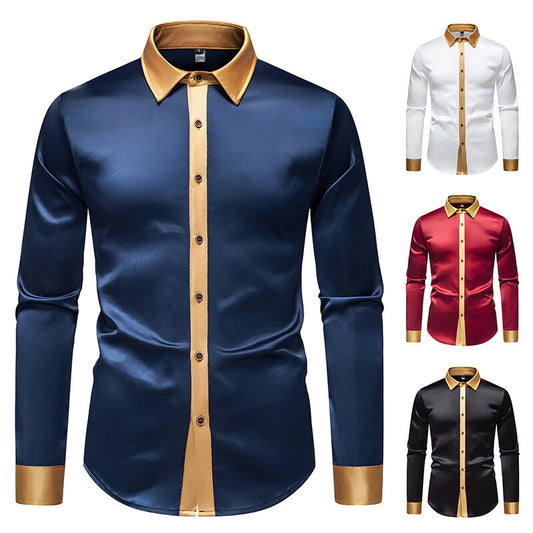 Chemise à manches longues pour hommes avec col satiné et accents modernes Chic und Stil