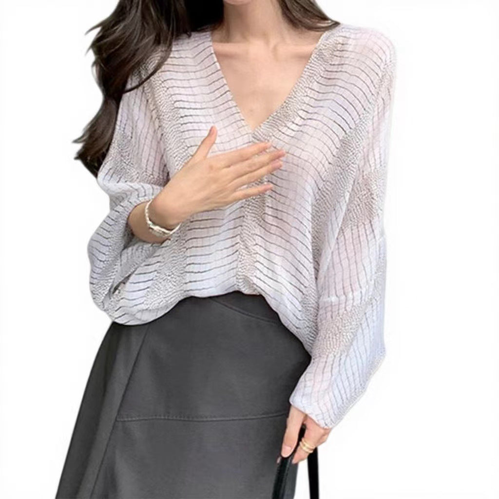 Blouse Femme à Motif Géométrique Col V Chic und Stil