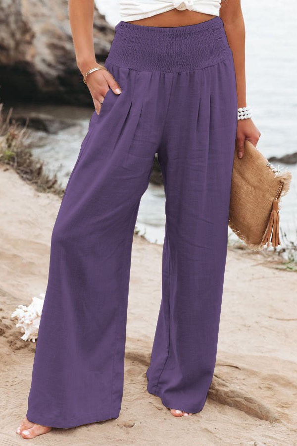 Pantalon d'été pour femmes, coupe large, avec taille élastique et détails de resserrement Chic und Stil