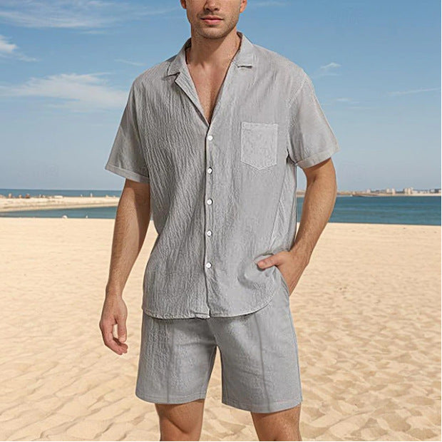Chemise pour hommes décontractée à manches courtes avec design texturé et shorts assortis Chic und Stil