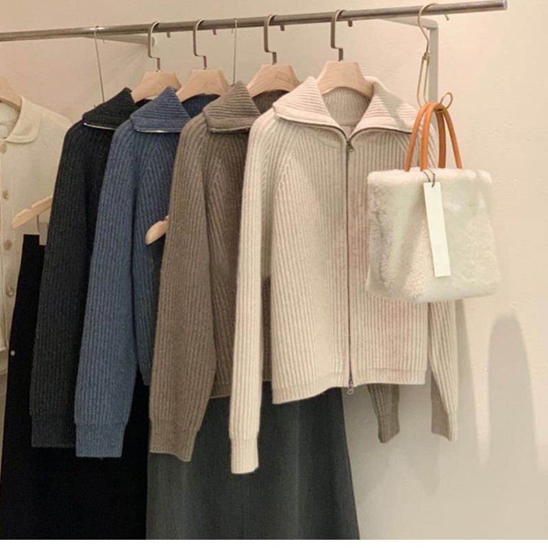 Veste en tricot côtelé zippée pour femmes Chic und Stil