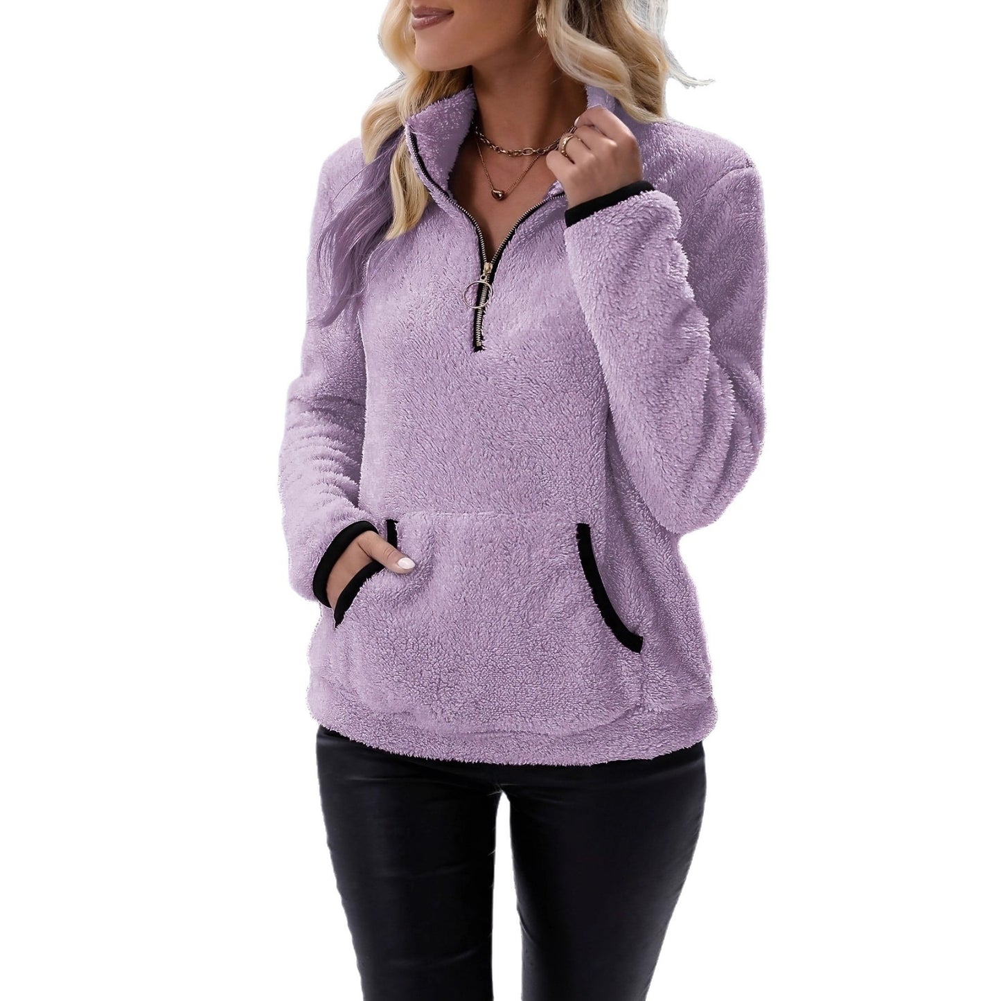 Pull en polaire pour femmes avec poches contrastées et zip Chic und Stil