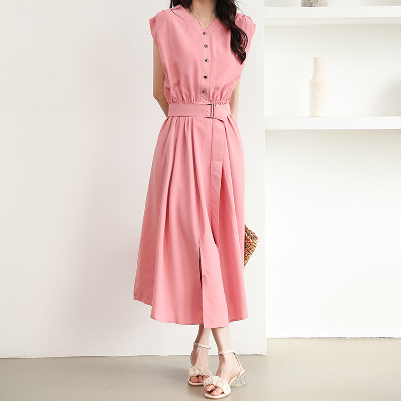 Robe midi femme avec patte de boutonnage et ceinture à la taille Chic und Stil