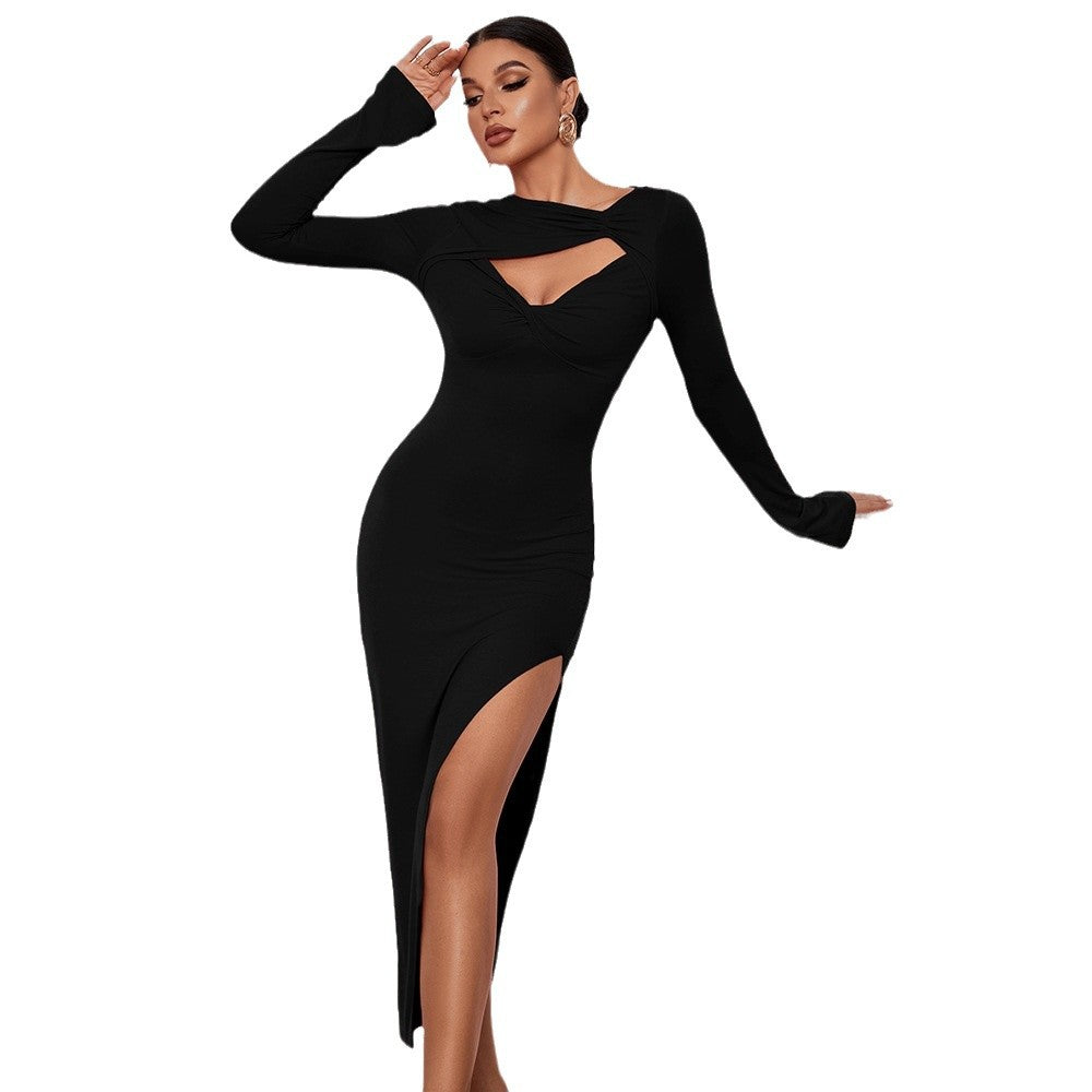 Robe maxi à manches longues Cut-Out Chic und Stil pour femmes