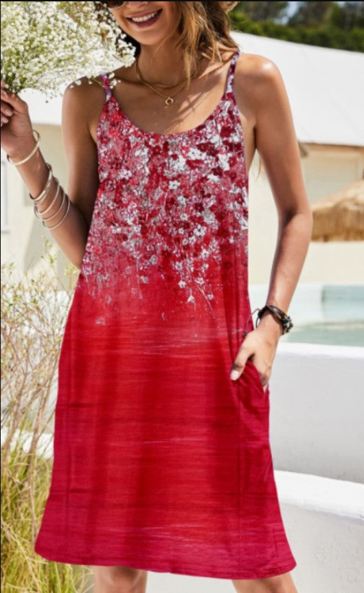 Robe d'été pour femme au design floral élégant avec des bretelles spaghetti confortables Chic und Stil