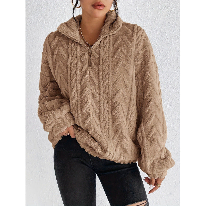 Dames Pull en polyester tendance avec col haut et texture Chic und Stil