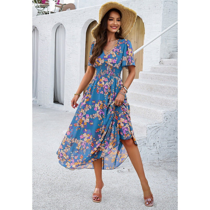 Robe maxi fleur pour femmes avec des manches flottantes Chic und Stil