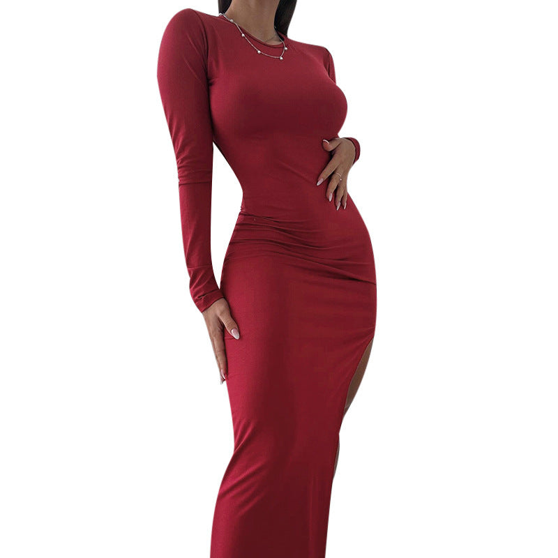 Robe maxi à manches longues fendue haute Chic und Stil pour dames