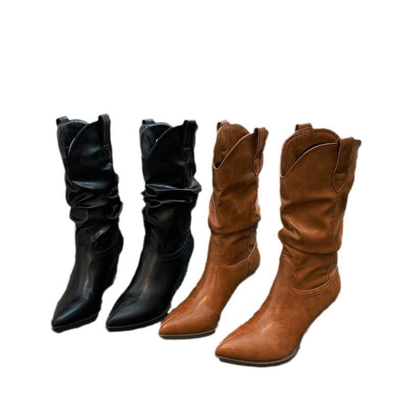 Bottes Western pour femmes avec un élégant drapé et un talon Chic und Stil