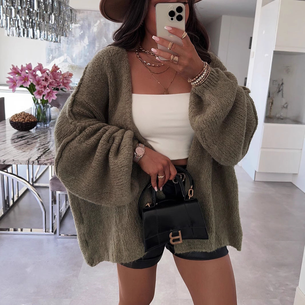 Cardigan tricot décontracté pour femmes avec des manches volumineuses et un matériau doux Chic und Stil