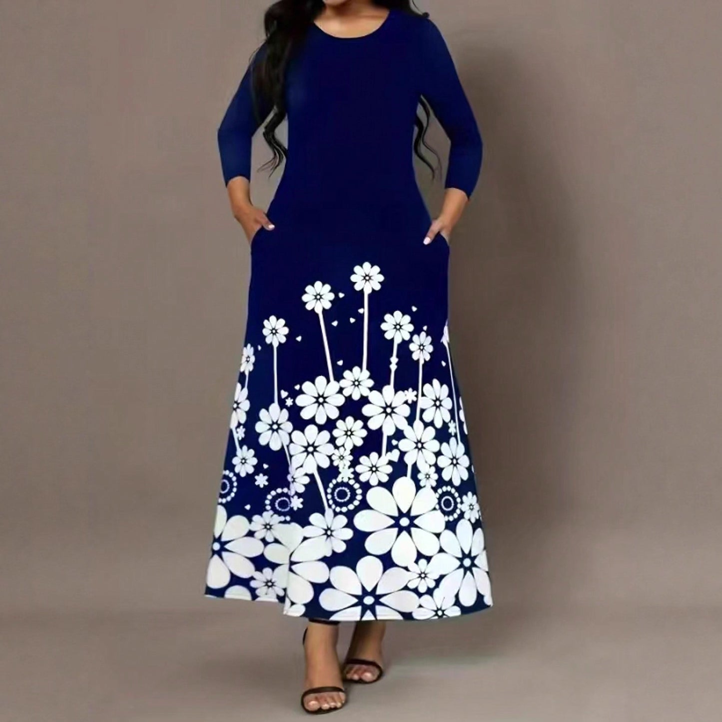 Robe maxi femme avec design floral et poches latérales pratiques Chic und Stil