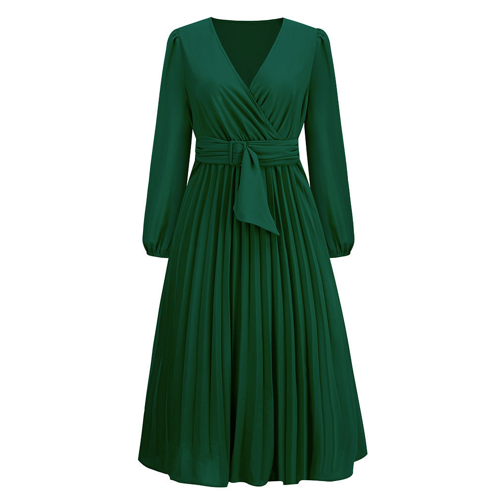 Robe portefeuille plissée pour femmes avec décolleté en V élégant et ceinture à la taille Chic und Stil