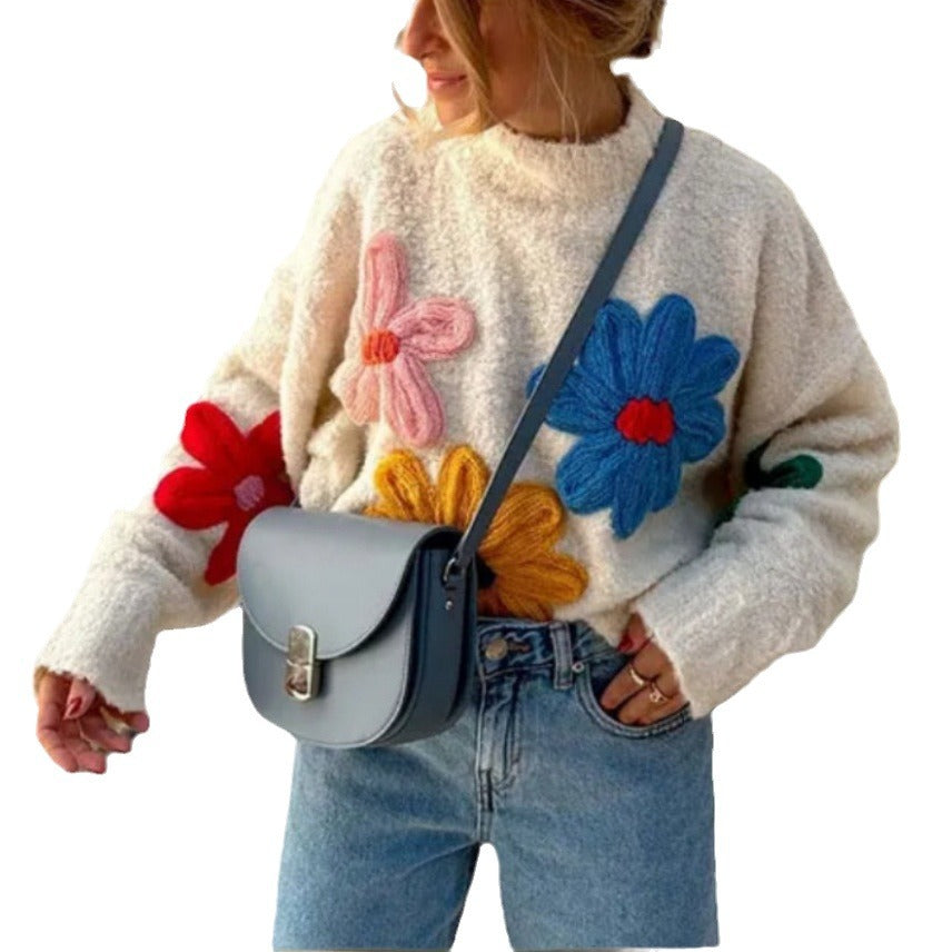 Dames joli pull avec applications florales Chic und Stil