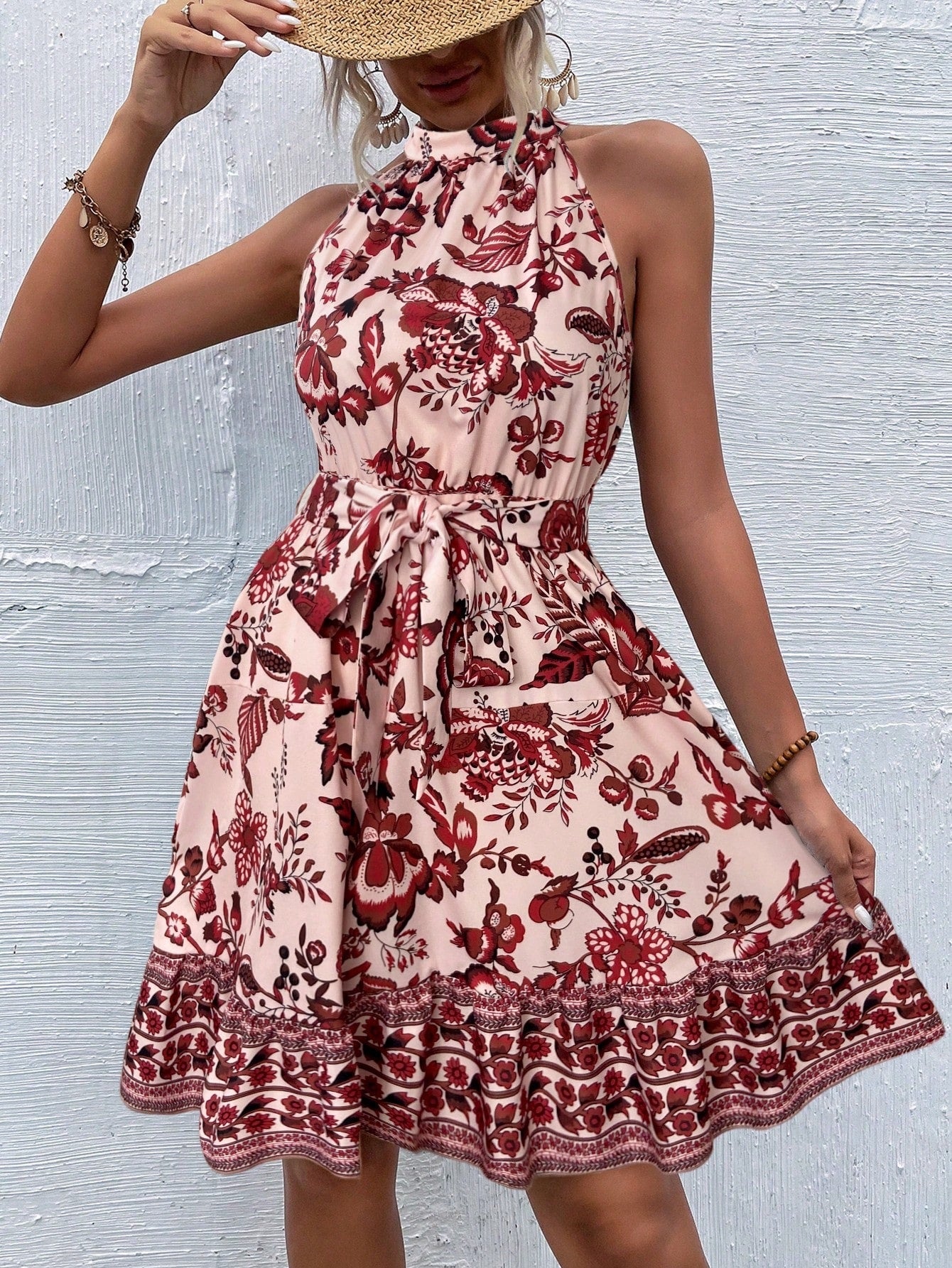 Robe Midi Fleurie Femme avec Design Dos Nu Chic und Stil