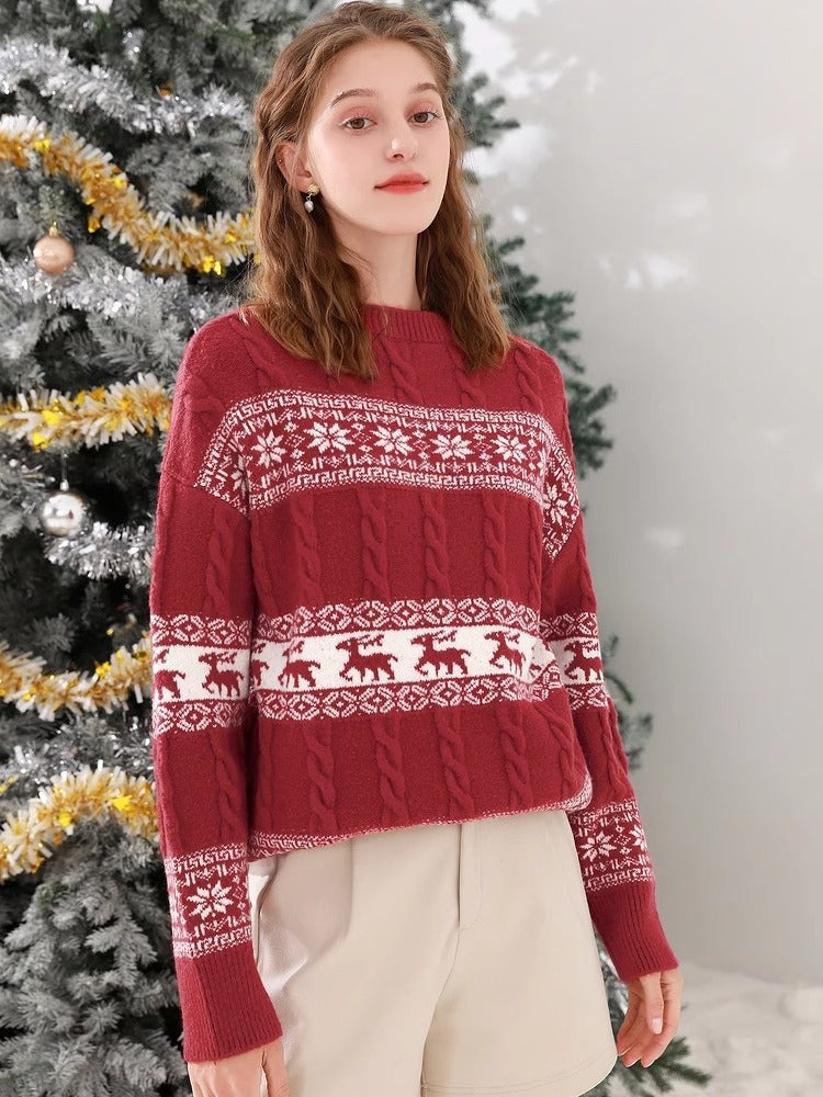 Pull-over en maille épaisse pour dames avec motif festif et col haut Chic und Stil