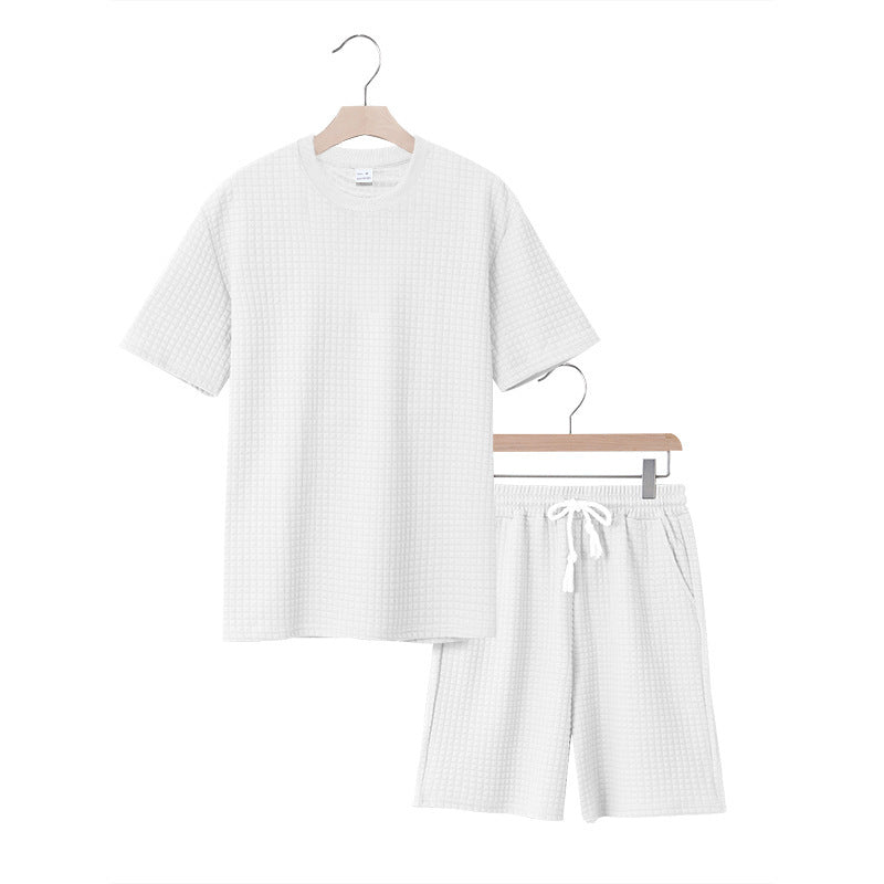 Casual short-sleeve set for women with textured top and shorts Chic und Stil