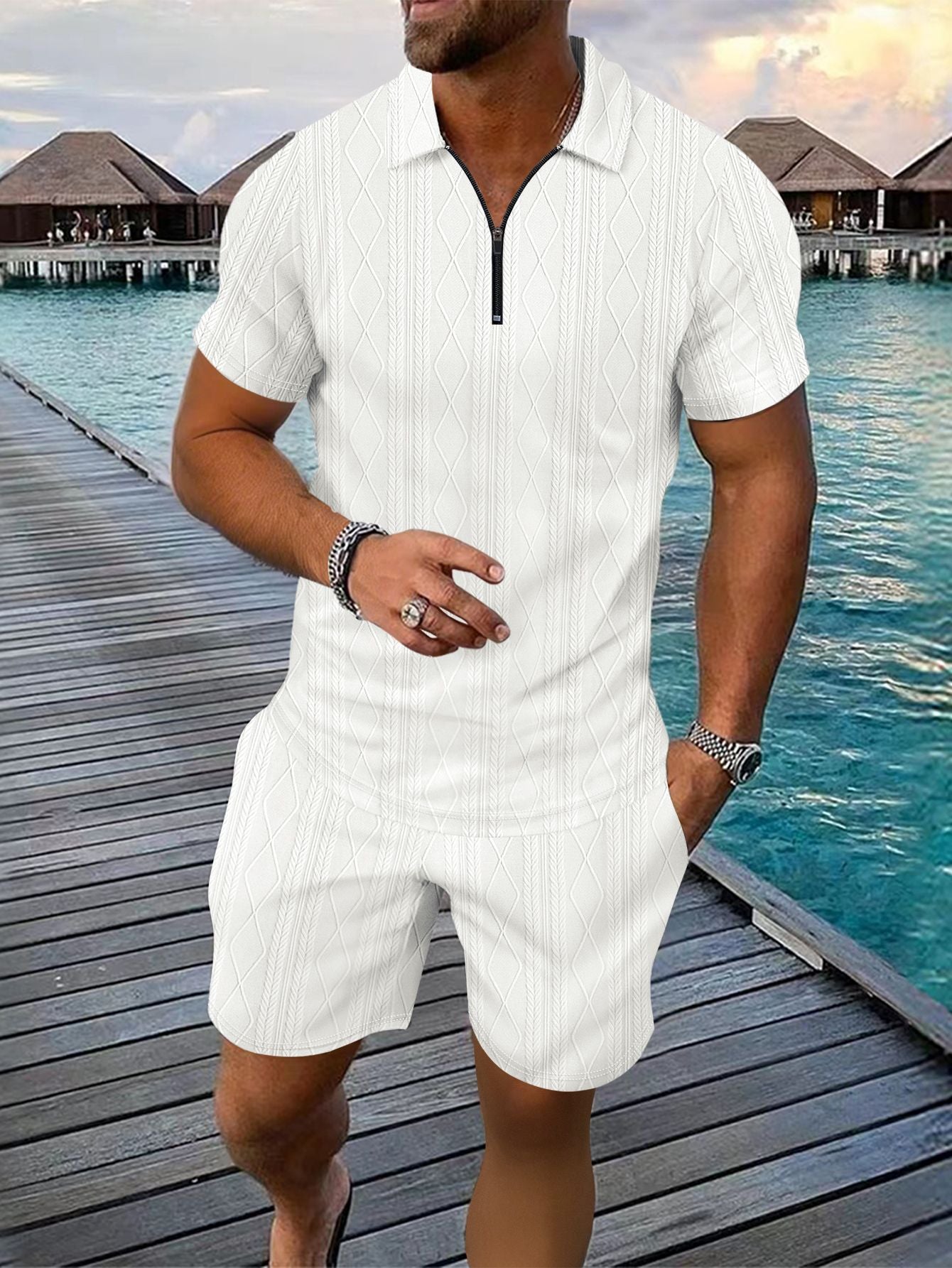 Survêtement décontracté à zip structuré pour hommes Chic und Stil
