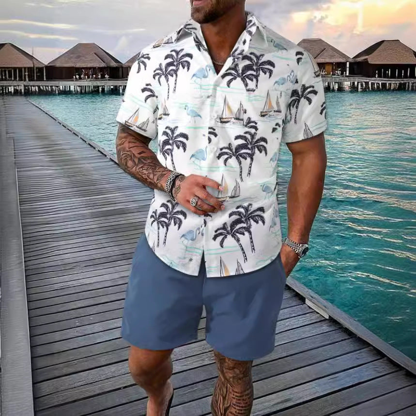 Chemise à manches courtes pour hommes avec motif tropical et coupe décontractée Chic und Stil