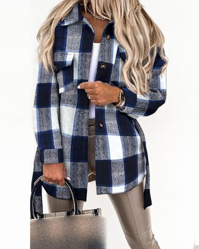 Blouse à manches longues à carreaux pour femmes Chic und Stil