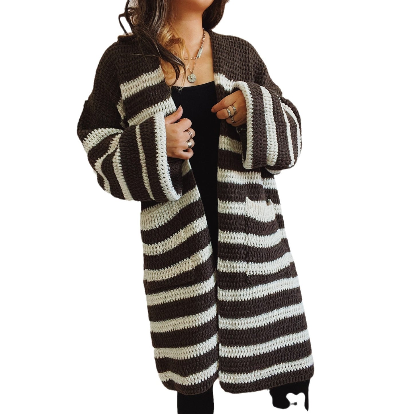 Dames gilet décontracté à motif rayé moderne et devant ouvert Chic und Stil