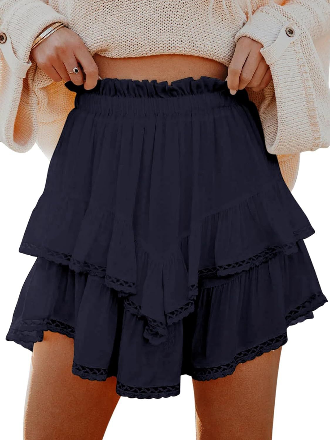 Jupe d'été pour femmes avec des détails voluminueux en dentelle et une taille élastique Chic und Stil