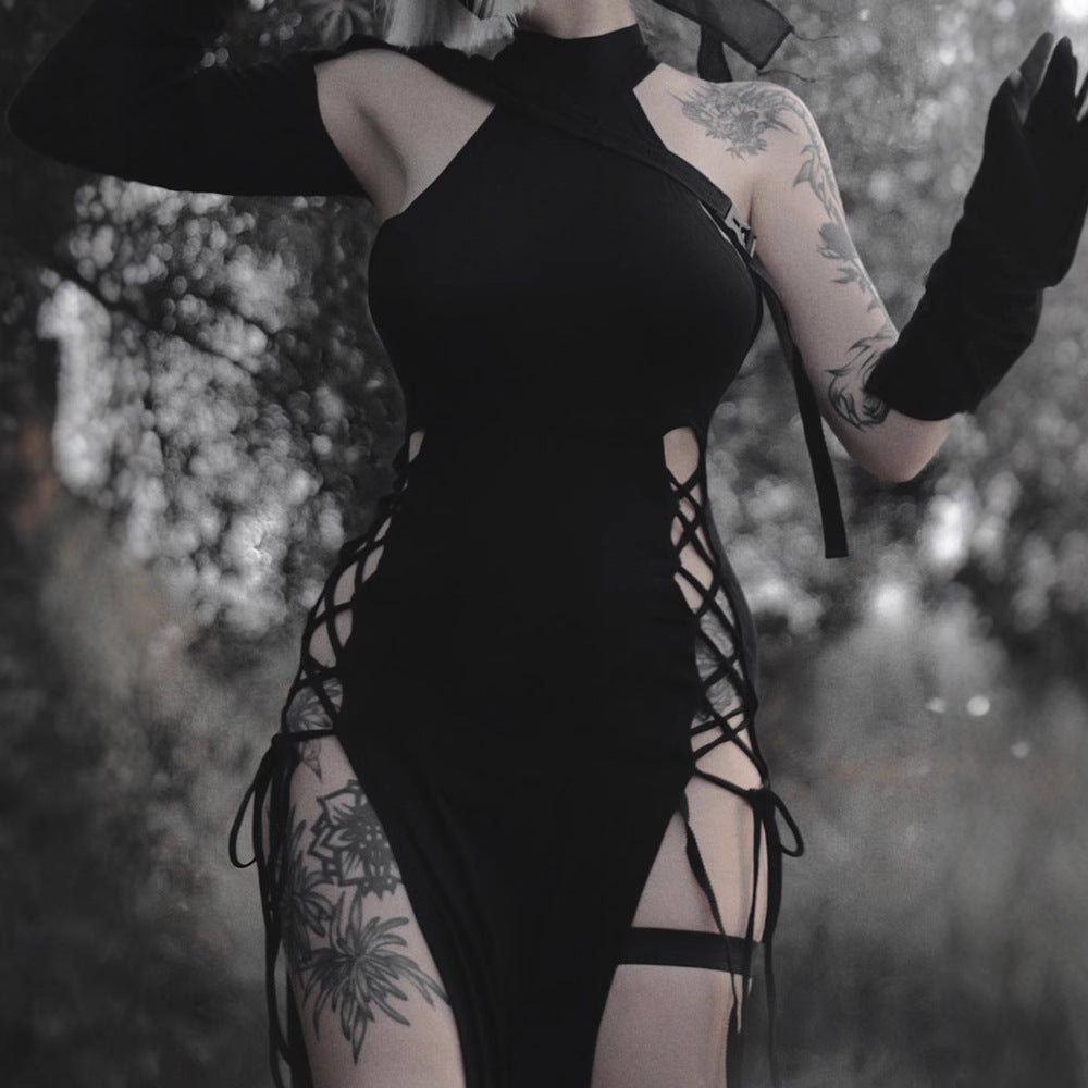 Robe maxi à dos nu pour femmes avec fente latérale et détails en lacet Chic und Stil