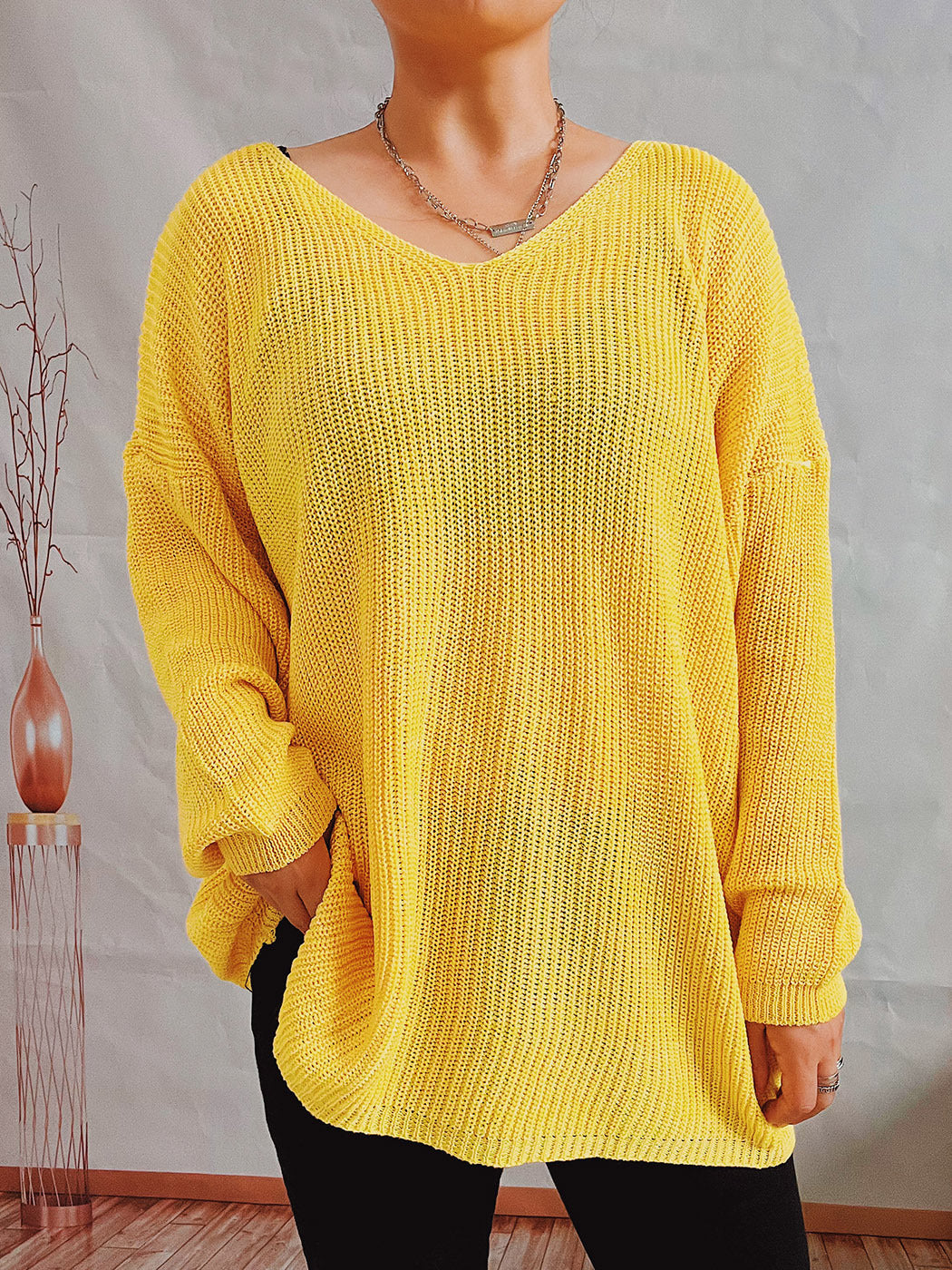 Pull femme décontracté à col V avec motif tricoté texturé Chic und Stil