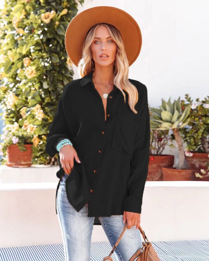 Blouse décontractée pour femmes en coupe oversize avec patte de boutonnage et poches pratiques Chic und Stil