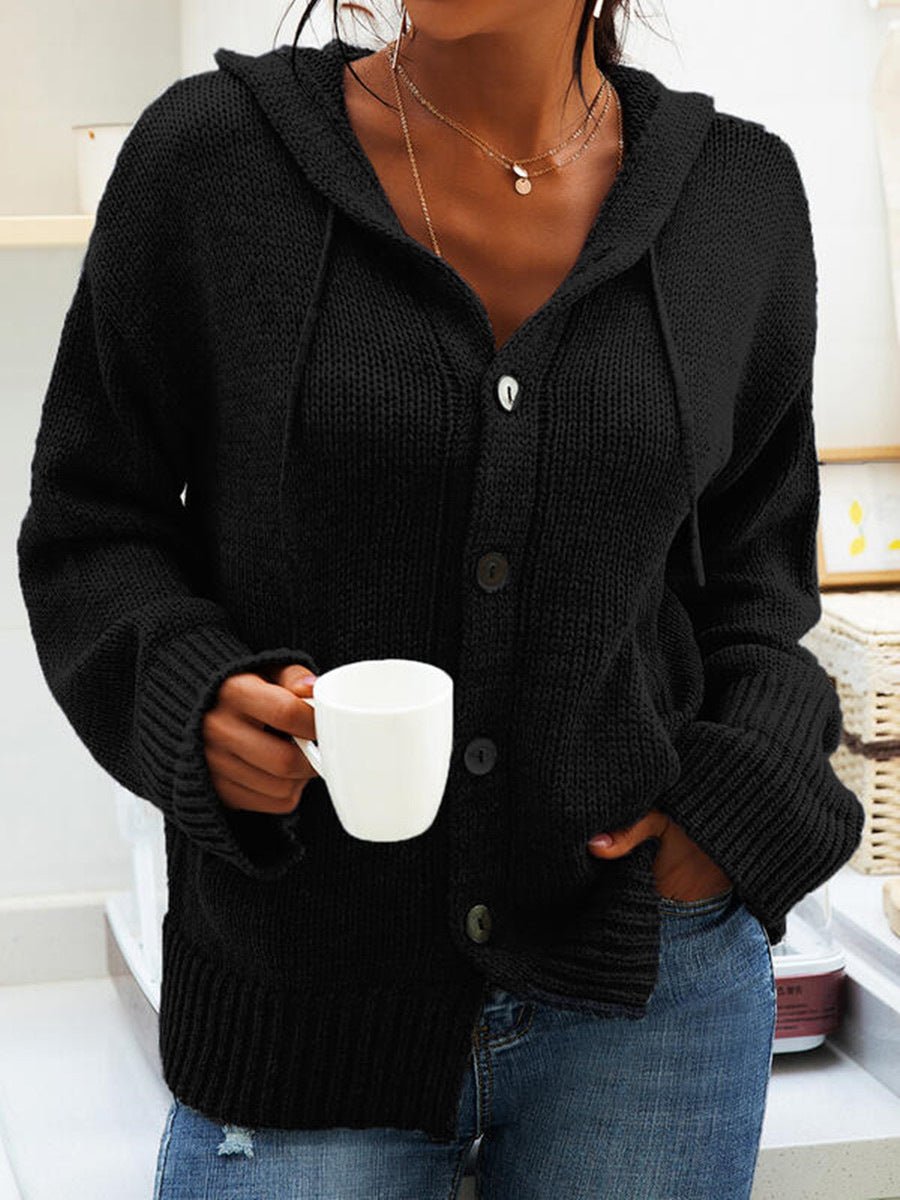Veste en tricot pour femmes avec capuche et boutons dans un style décontracté Chic und Stil