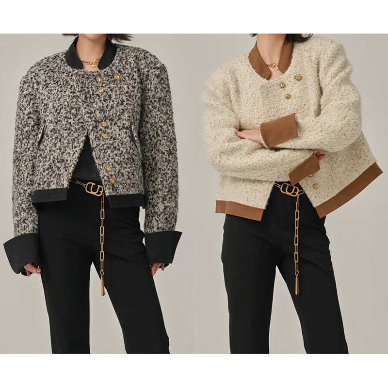 Veste cropped texturée pour femmes avec détail en cuir élégant Chic und Stil