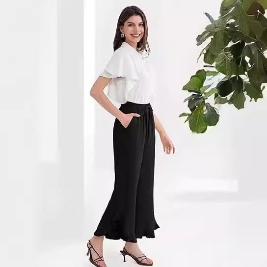 Pantalon de loisir pour femmes, coupe ample avec ourlet fluide et taille élastique Chic und Stil