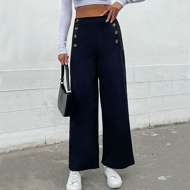 Pantalons amples cintrés pour femmes avec détails en bouton Chic und Stil