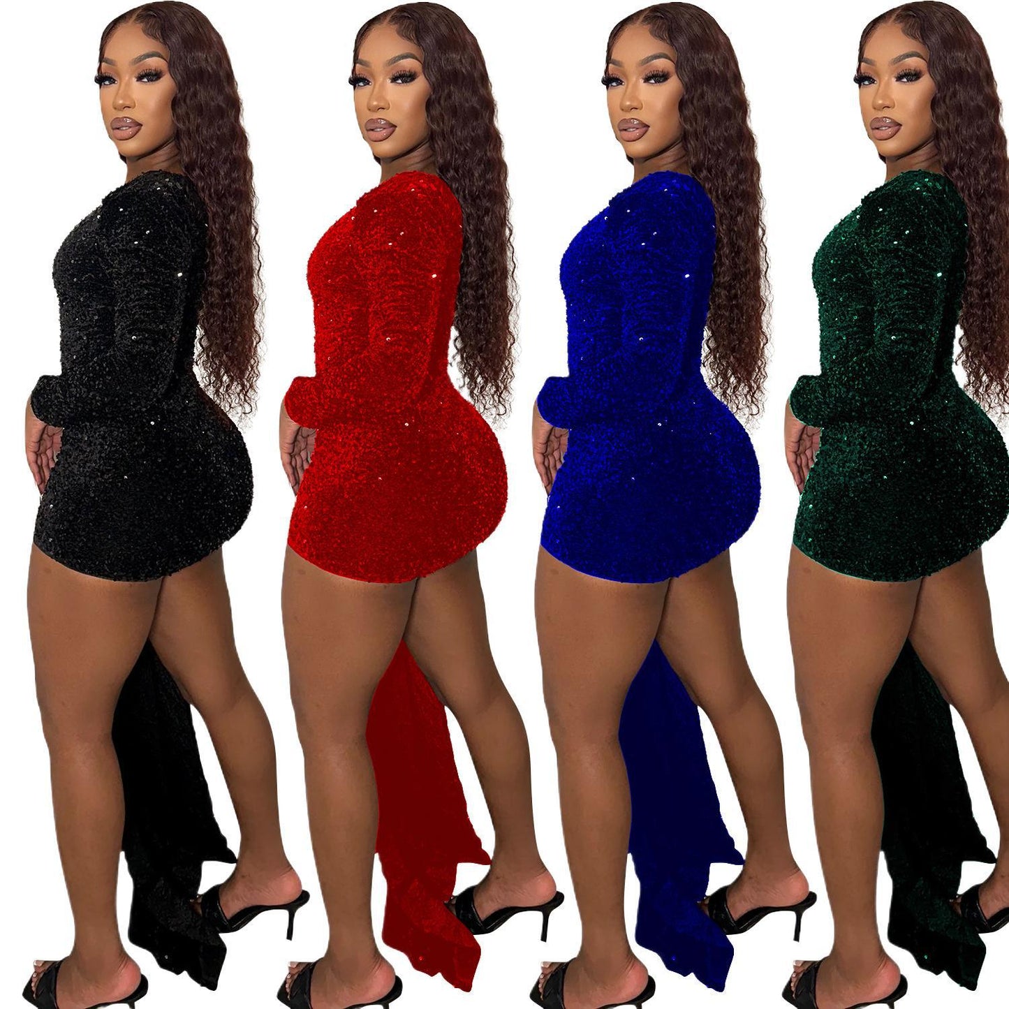 Robe de soirée élégante à paillettes à une épaule pour femmes Chic und Stil