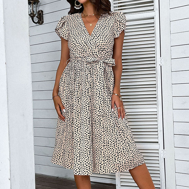 Robe midi portefeuille pour femmes avec jupe plissée Chic und Stil