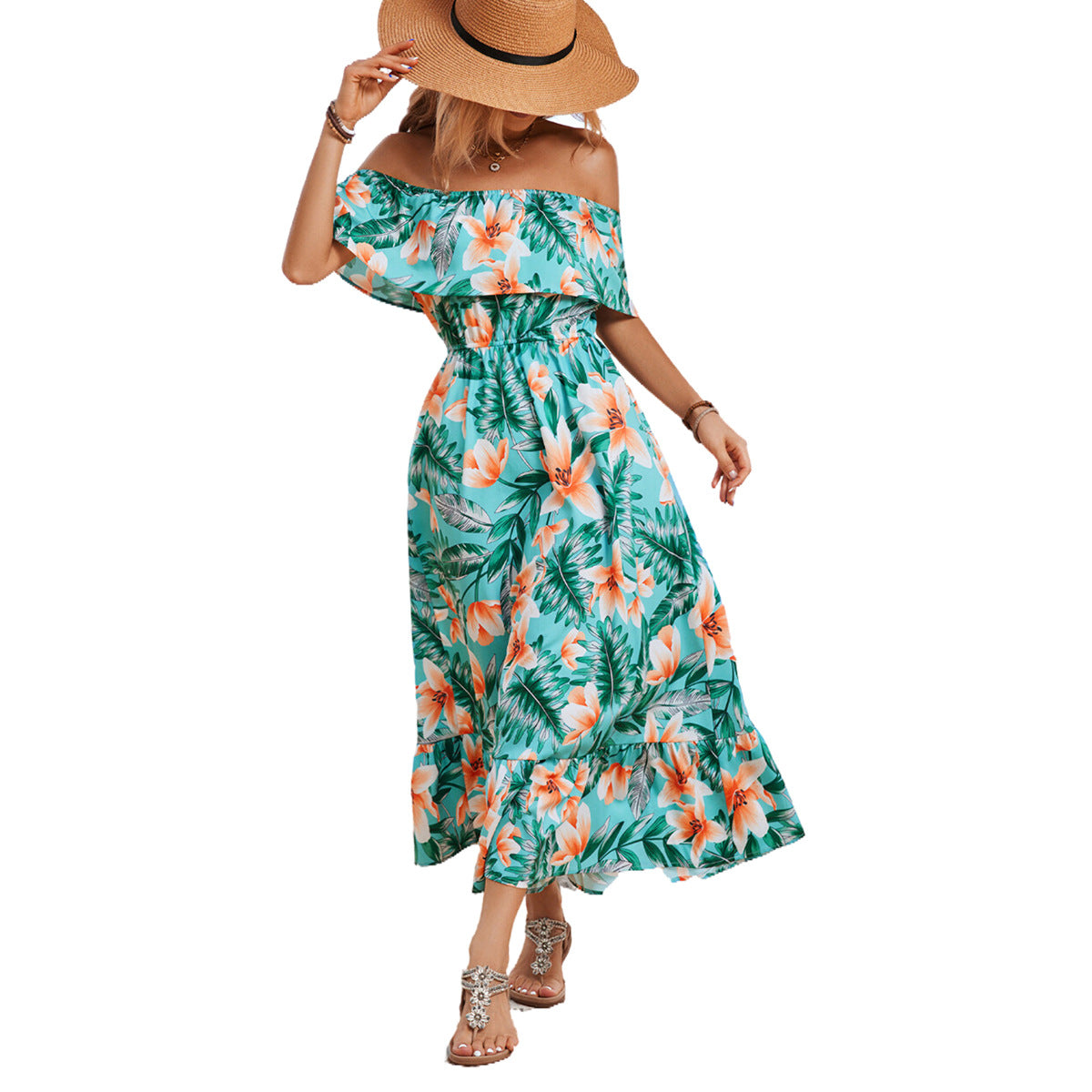 Robe d'été femme décolletée avec design floral Chic und Stil