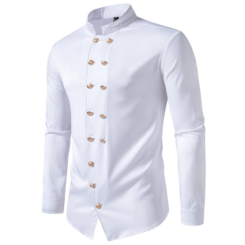 Chemise élégante pour homme avec col montant moderne et boutons dorés Chic und Stil