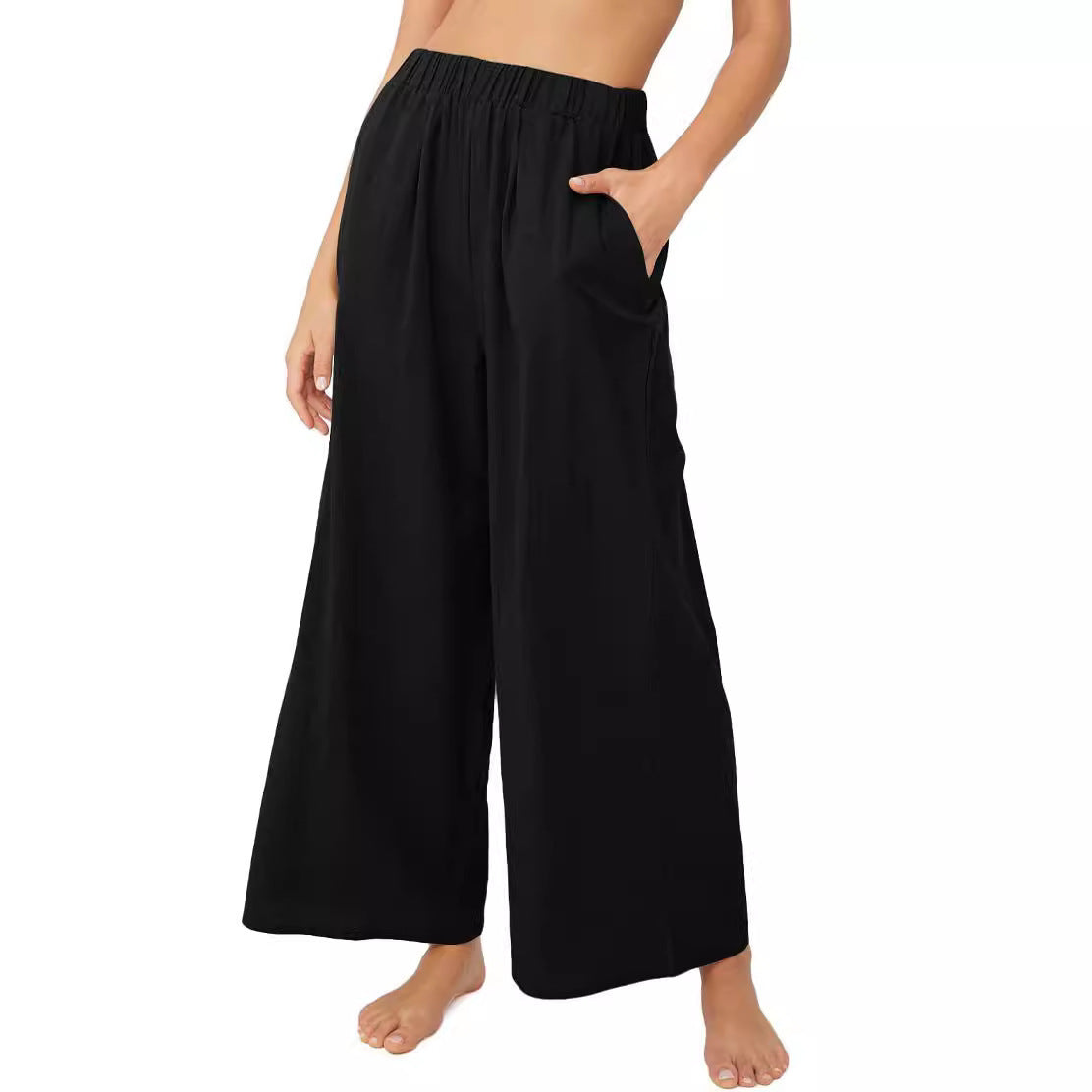 Pantalon d'été pour femmes, ample, avec taille élastique et poches latérales pratiques Chic und Stil