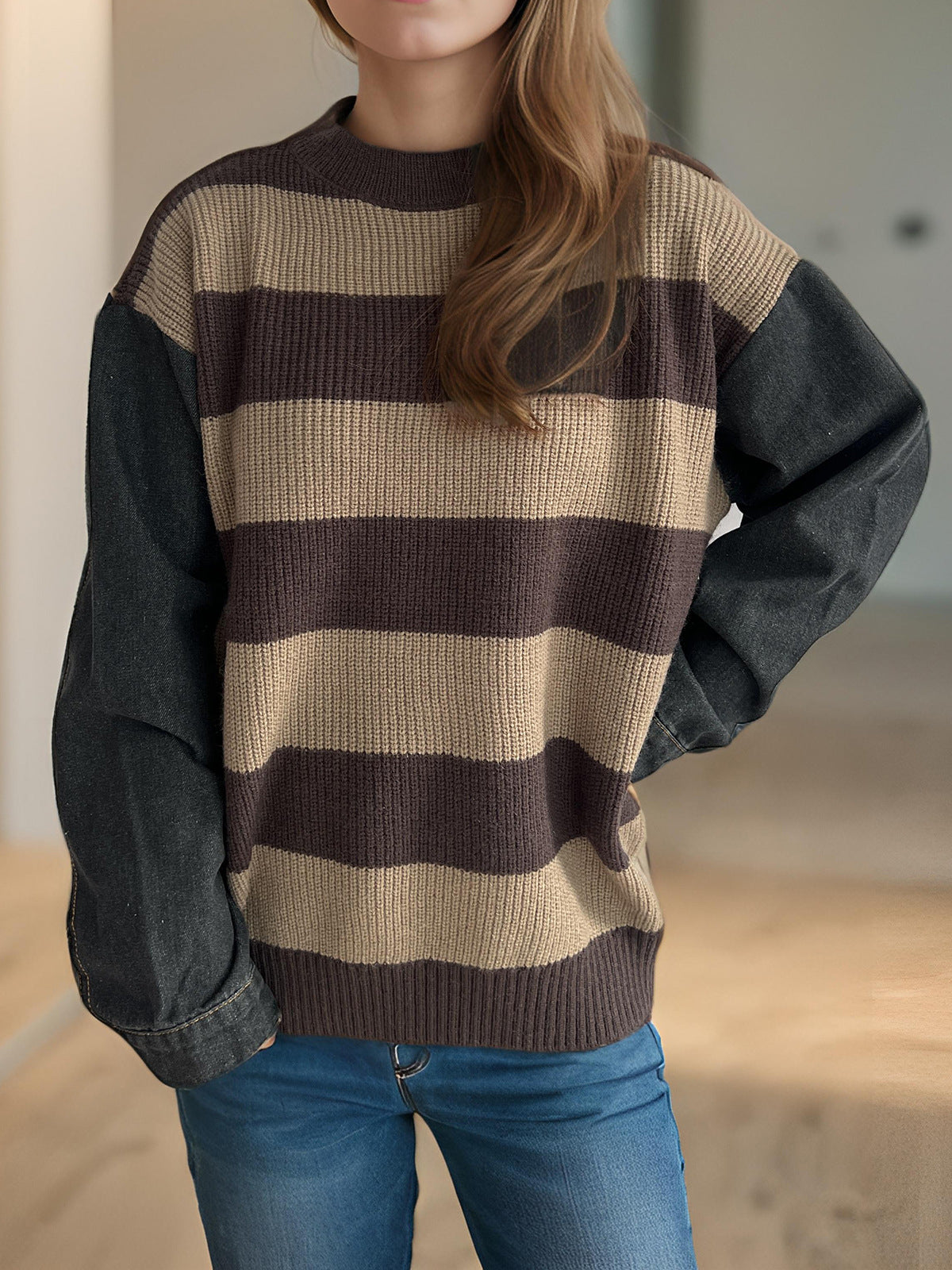 Pull en maille décontracté pour femmes avec un motif de rayures larges et des manches amples Chic und Stil