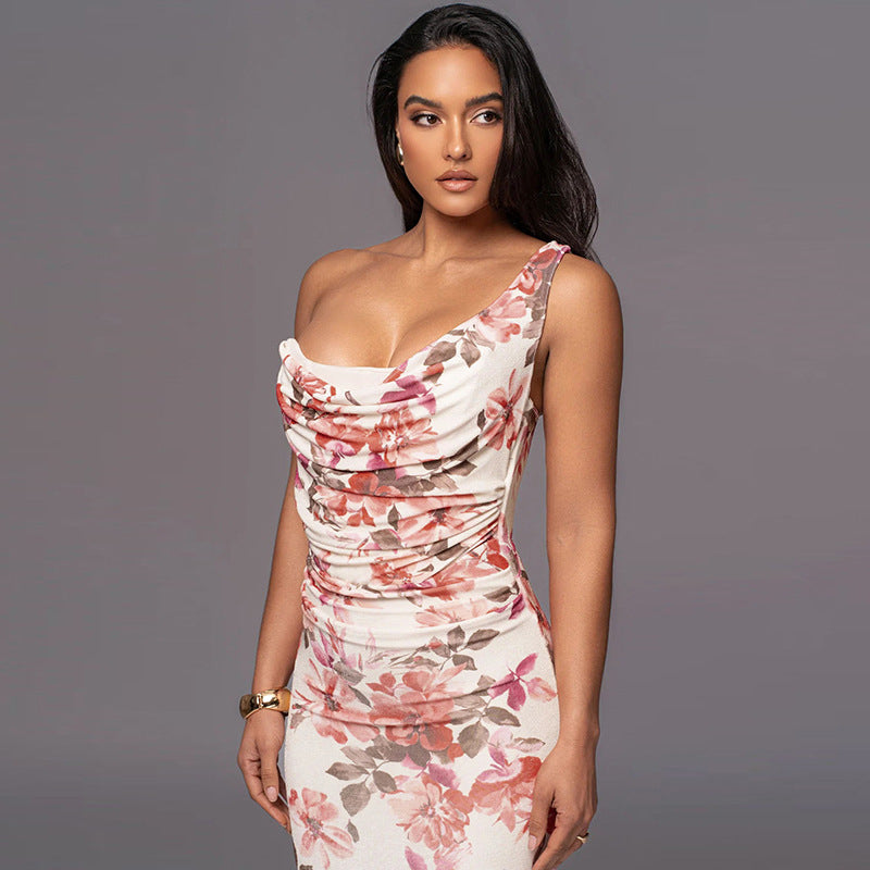 Robe moulante à col cowl en fleurs pour femmes Chic und Stil