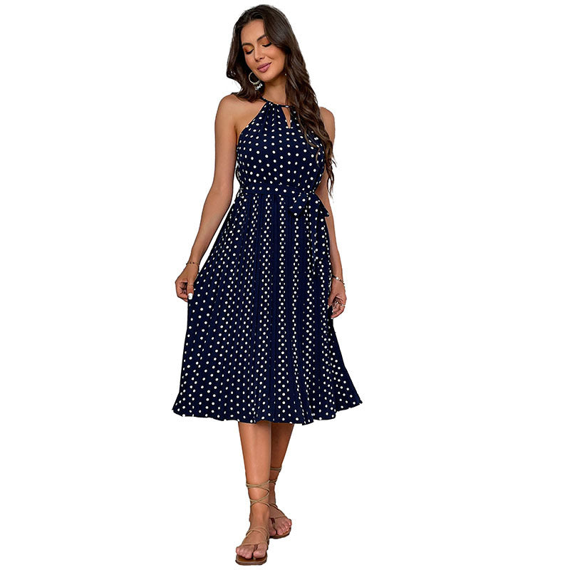 Robe midi sans manches Frau Polka Dot avec ceinture nouée Chic und Stil
