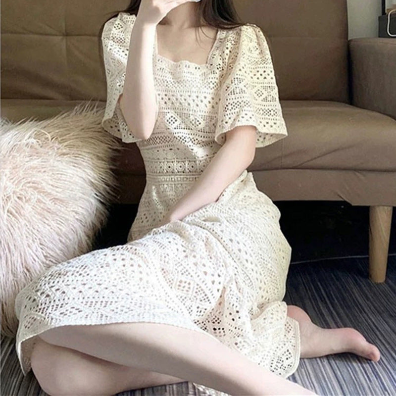 Robe midi en dentelle au crochet élégante pour femmes Chic und Stil