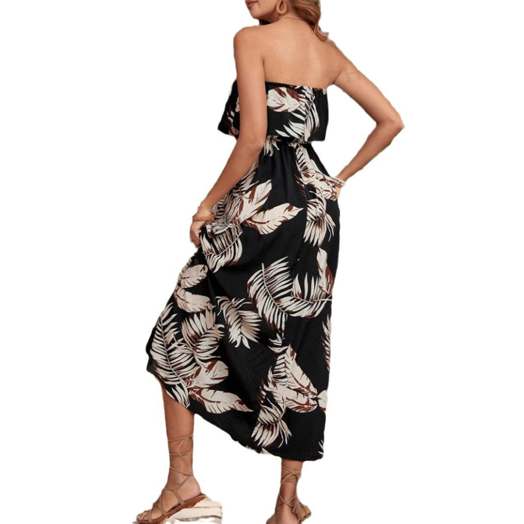 Robe maxi sans bretelles pour femmes avec détail de fente haute Chic und Stil