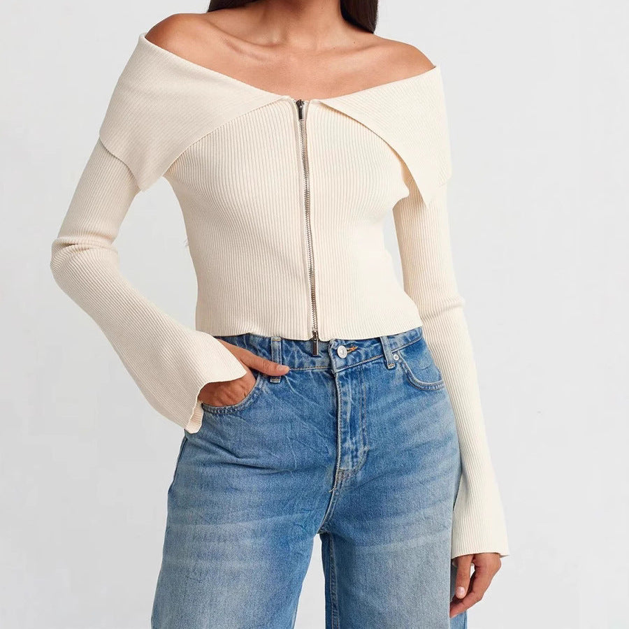 Haut de femme cropped avec décolleté large et fermeture éclair Chic und Stil